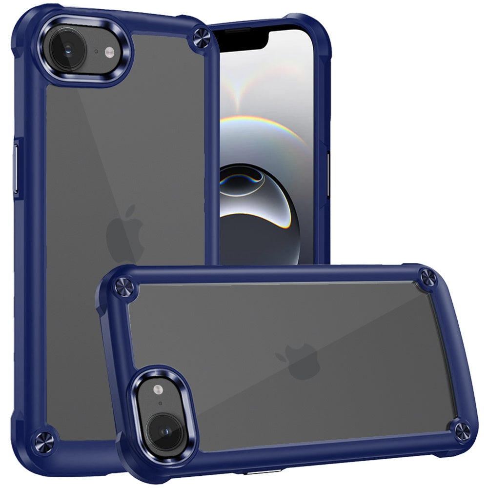 For Apple iPhone 17E /16E Hybrid Transparent Rubber with Metal Buttons & Camera Edges Hard TPU Corner Frame Bumper Case Cover