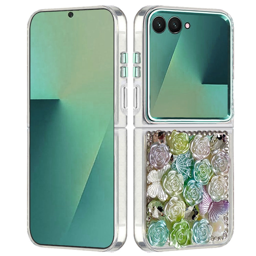 For Samsung Galaxy Z Flip 7 Muti-Color Floral Fashion Bling Crystal 3D Full Diamonds Stones Sparkle Rhinestone Glitter Hybrid Case Cover