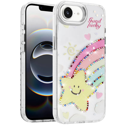 For Apple iPhone 17E /16E Butterfly Resin Epoxy Diamond Design Metal Edged Hybrid Shockproof Heavy Duty Drop Protection Case Cover