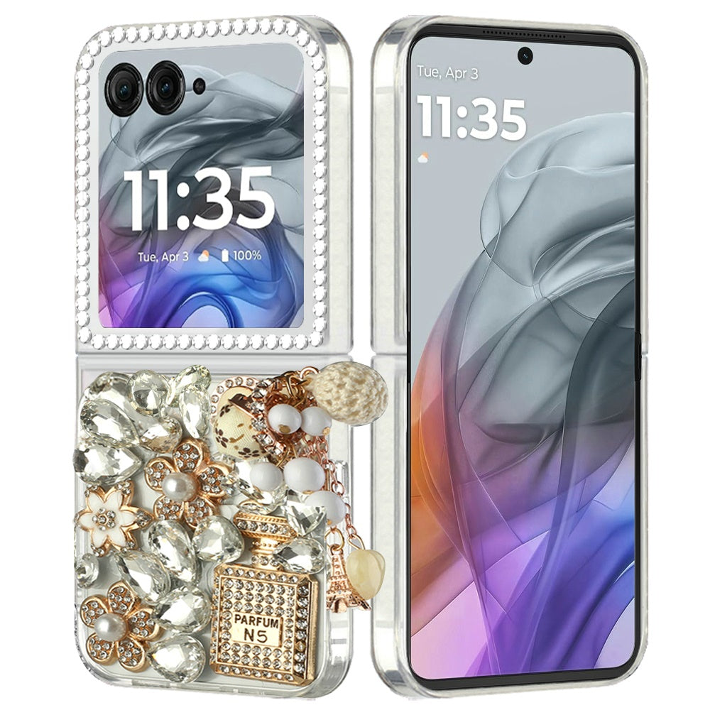 For Motorola Razr+ PLUS (2025 /2024) Bling Crystal 3D Full Diamonds Luxury Sparkle Rhinestone Hybrid Protective Case Cover