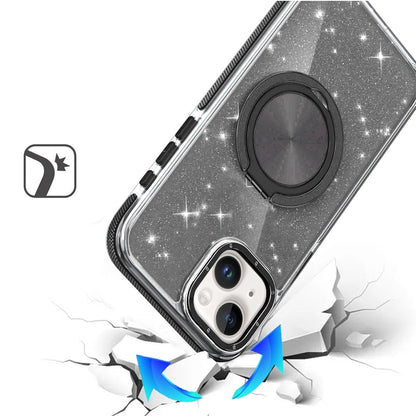For iPhone 15 Plus (6.7") Slim Bling Glitter Sparkly Shimmer Hybrid with Magnetic Ring and 360° Rotational Stand [Compatible with Magsafe] Case Cover