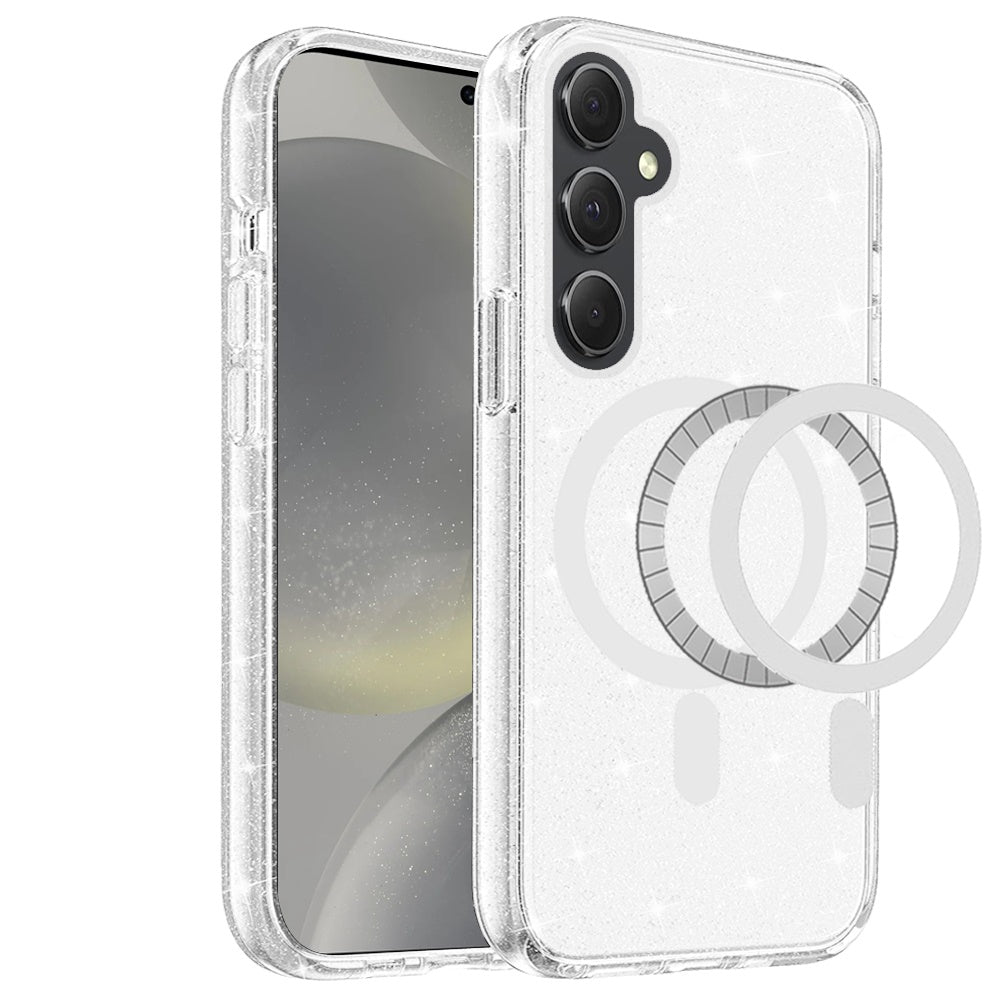 For Samsung Galaxy S24 FE /Fan Edition MagSafe Compatible [Magnetic Circle] Glitter Shiny Sparkle Bling TPU Rubber Hard PC Back Case Cover