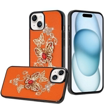 For iPhone 15 Plus (6.7") Diamonds 3D Fashion Bling Sparkly Glitter Ornaments Engraving Hybrid with Ring Stand Case Cover