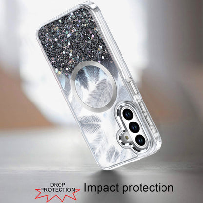 For Apple iPhone 15 Pro Max Epoxy Glitter Shimmer Fashion Case with Magnetic Magsafe Compatible Hybrid Sparkling Slim Protective Case Cover Black