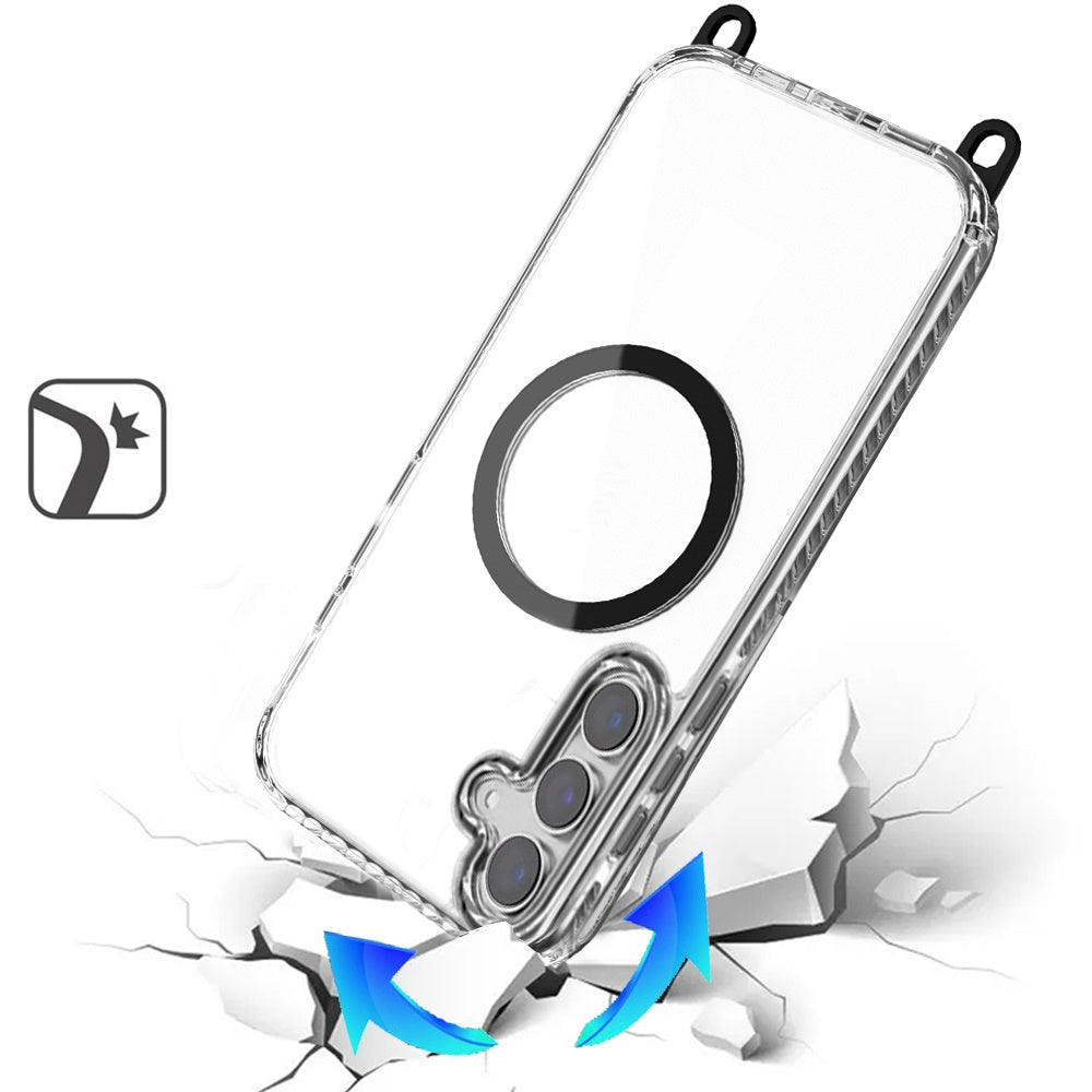 Phone Case for Samsung Galaxy S26 Transparent Magnetic Lanyard Shockproof Hybrid Clear Grip Durable Camera Protection TPU Anti-Slip Design Cover