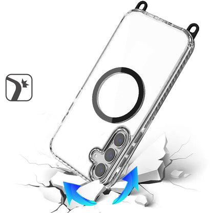 Phone Case for Samsung Galaxy S26 Transparent Magnetic Lanyard Shockproof Hybrid Clear Grip Durable Camera Protection TPU Anti-Slip Design Cover