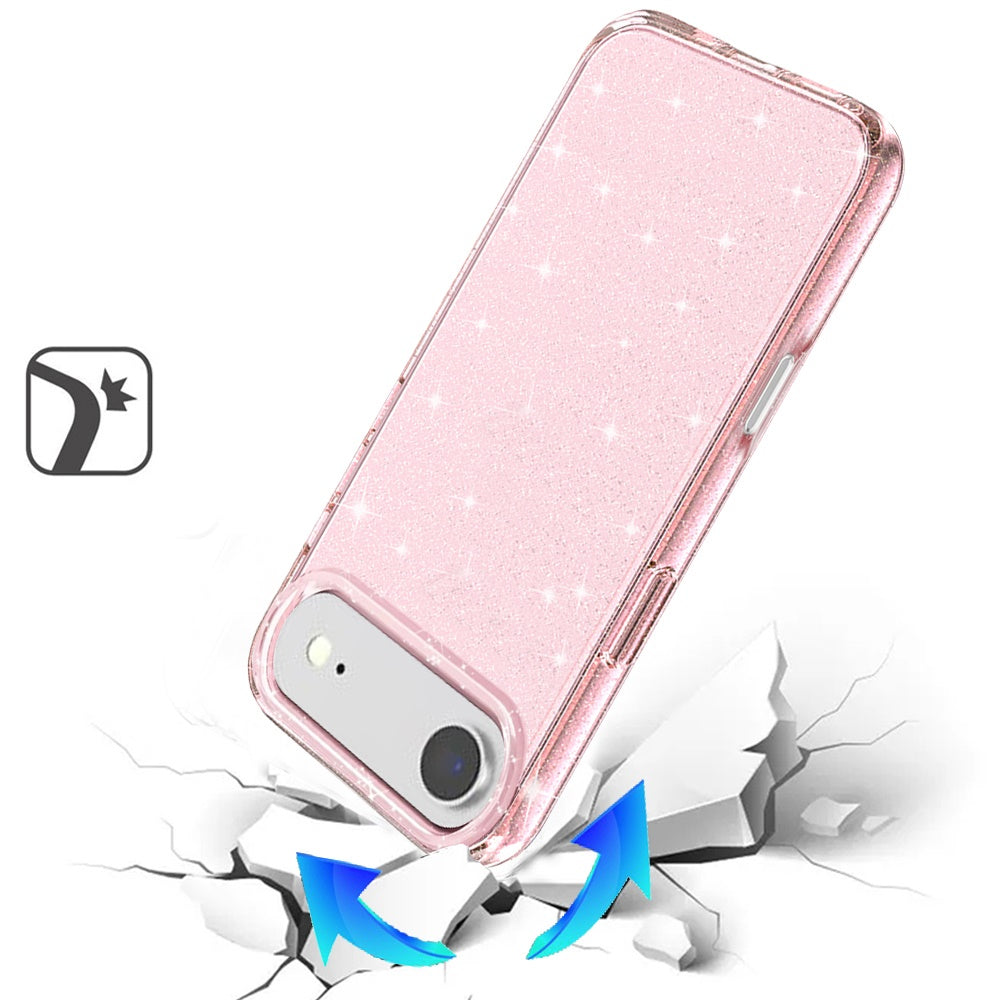 For Apple iPhone 17 AIR Transparent Glitter Shiny Sparkle Bling TPU Rubber Hard Back Hybrid Frame Shockproof Case Cover