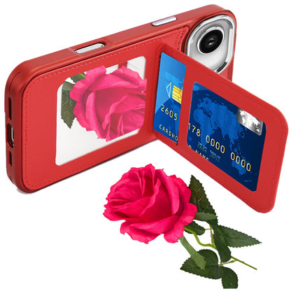 For Apple iPhone 17 Air (6.6") PU Leather Wallet Cover with Credit Card Holder, Kickstand & Mirror Inside Slim Fit TPU & PC Hybrid Design Case Cover