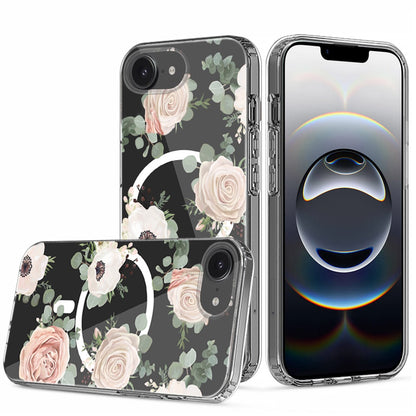 For Apple iPhone 16e Hybrid Flower Design Stylish Fashion Case, MagSafe Compatible, Thick Shockproof Hard PC Case Cover