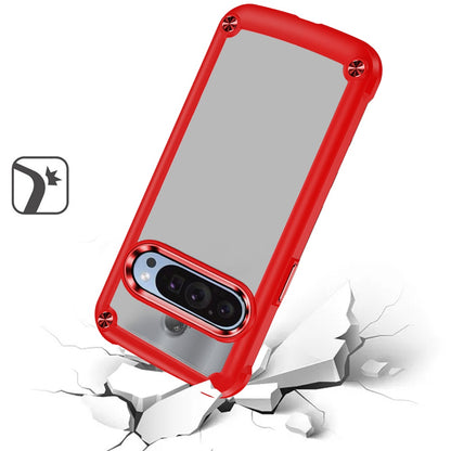 For Google Pixel 9 Pro XL Hybrid Transparent Rubber with Metal Buttons & Camera Edges Hard TPU Corner Frame Bumper Case Cover