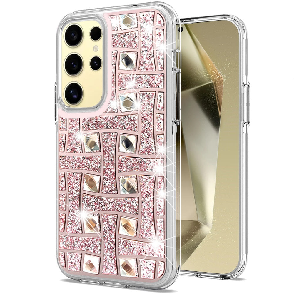 For Samsung Galaxy S25 Ultra Sparkly 3D Design Diamond Shockproof Protective Bling Glitter Rhinestone Hybrid Skin PC & TPU Case Cover