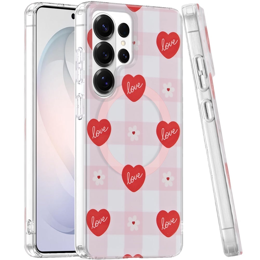 Phone Case for Samsung Galaxy S26 Ultra Shockproof Dual Layer TPU IMD Print Rugged Anti-Slip Grip Drop Protection Scratch Resistant Slim Fit Glossy Floral Heart Aesthetic Cover