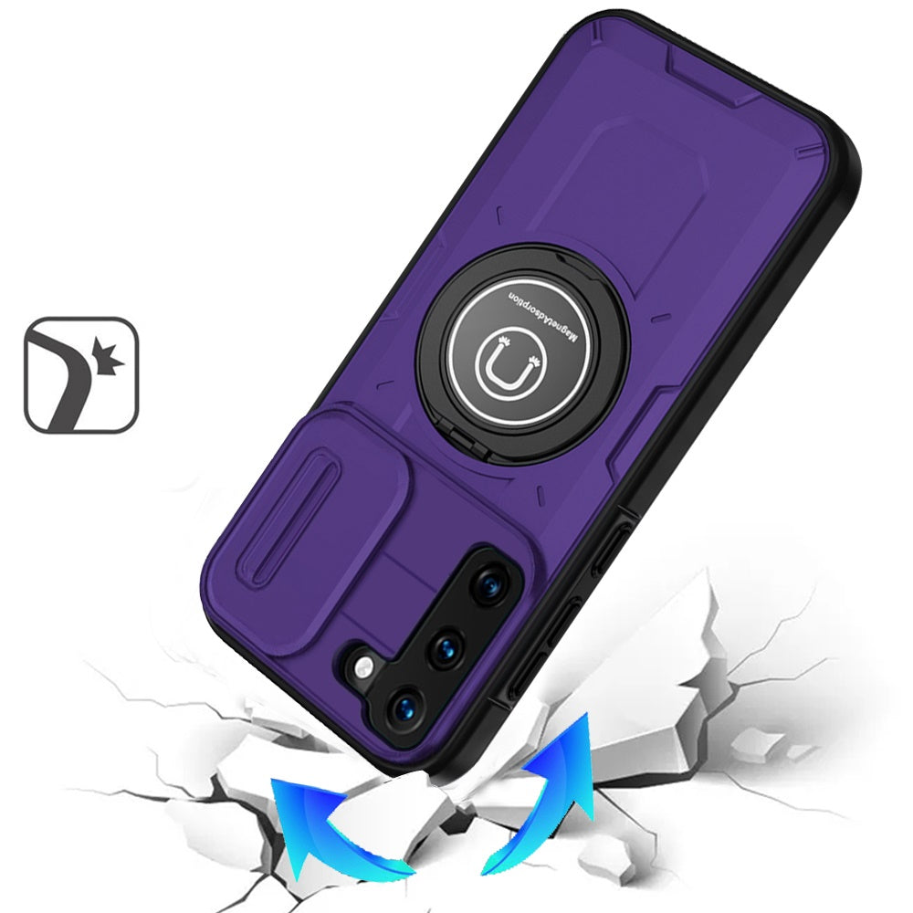 For Samsung Galaxy S21 Build in Invisible Magnetic Ring Stand with Slide Camera Protector, fit Magnetic Car Mount [Compatible with MagSafe] Case Cover