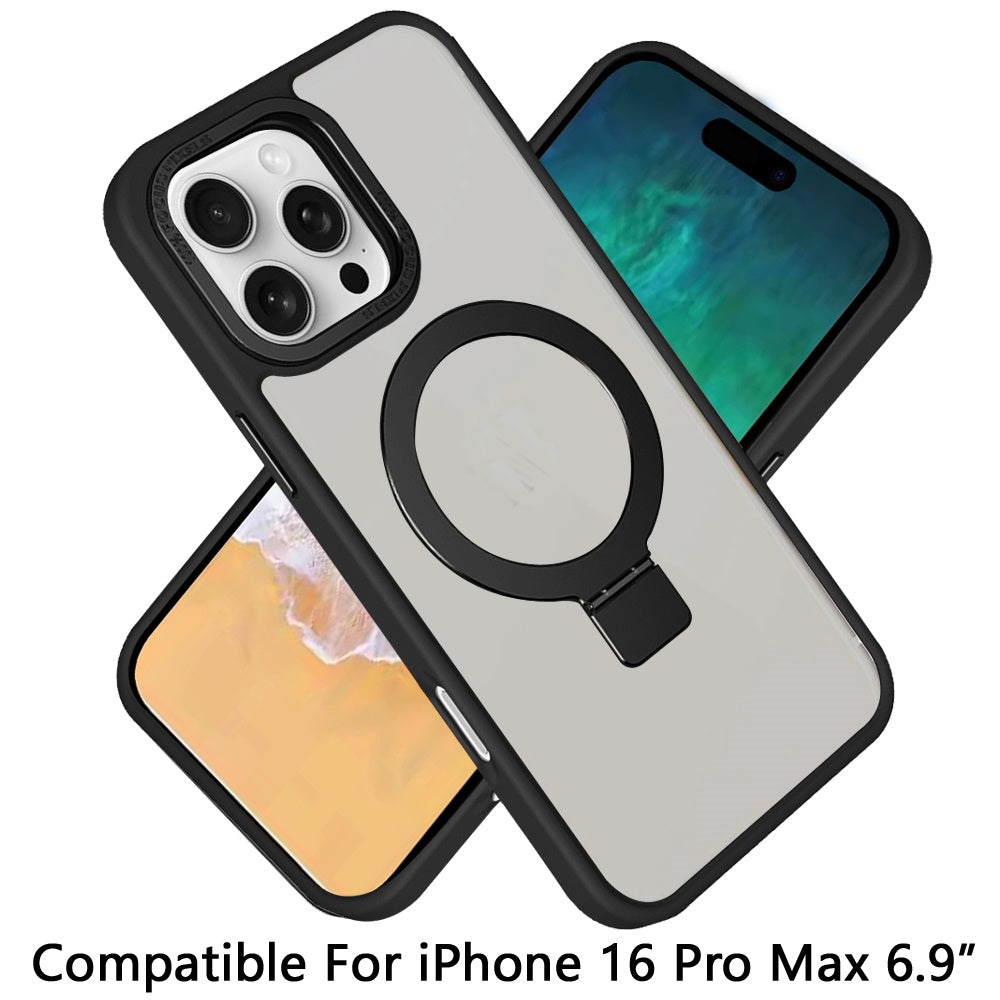 For Apple iPhone 16 Pro Magnetic Metal Matte Built-in Compatible with MagSafe Kickstand Hybrid Shock Armor TPU Case Cover Purple
