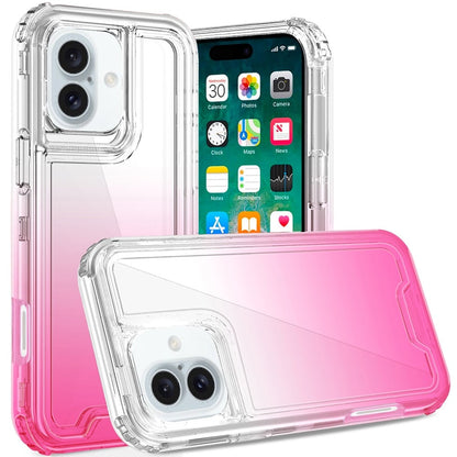 For Apple iPhone 16 Plus Hybrid 3-in-1 Clear Case - Two-Tone Transparent Shockproof TPU + Hard Protective Frame Case Cover Clear + Pink