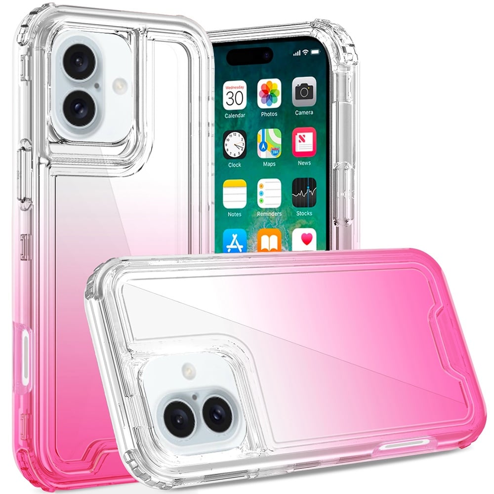 For Apple iPhone 16 Plus Hybrid 3-in-1 Clear Case - Two-Tone Transparent Shockproof TPU + Hard Protective Frame Case Cover Clear + Purple