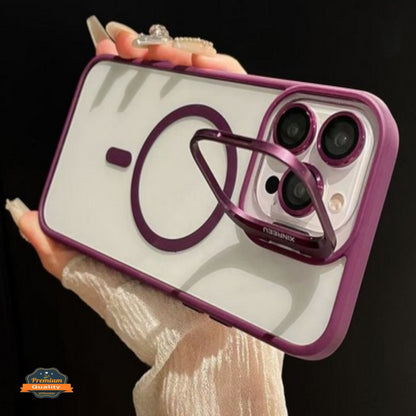For Apple iPhone 17 Clear Back Hybrid with MagSafe Compatible Metal Camera Stand Colorful Bumper Frame Shockproof Case Cover