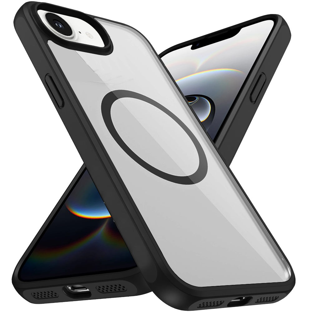 For Apple iPhone 16e Magnetic Circle HQ Transparent Clear TPU Thick 2.0mm Frame Hybrid Shockproof Protector Case Cover