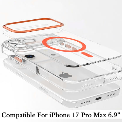 Phone Case for Apple iPhone 17 Pro Max (6.9") Clear Transparent Magnetic Circle Slim TPU Shockproof Durable Anti Scratch Grip Hybrid Design Cover Cosmic Orange