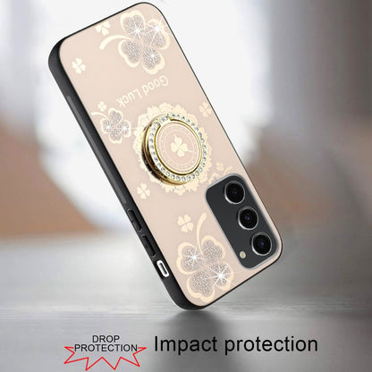 Phone Case for Samsung Galaxy S22+ /S22 Plus Diamond 3D Fashion Floral Glitter Engraved Luxury Bling Hybrid Shockproof Chrome Edge Protective Grip Cover