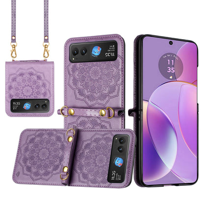 For Motorola Razr 2025 Premium Floral Embossed PU Leather Flip Cover, Elegant Mandala Design with Strap Case Cover