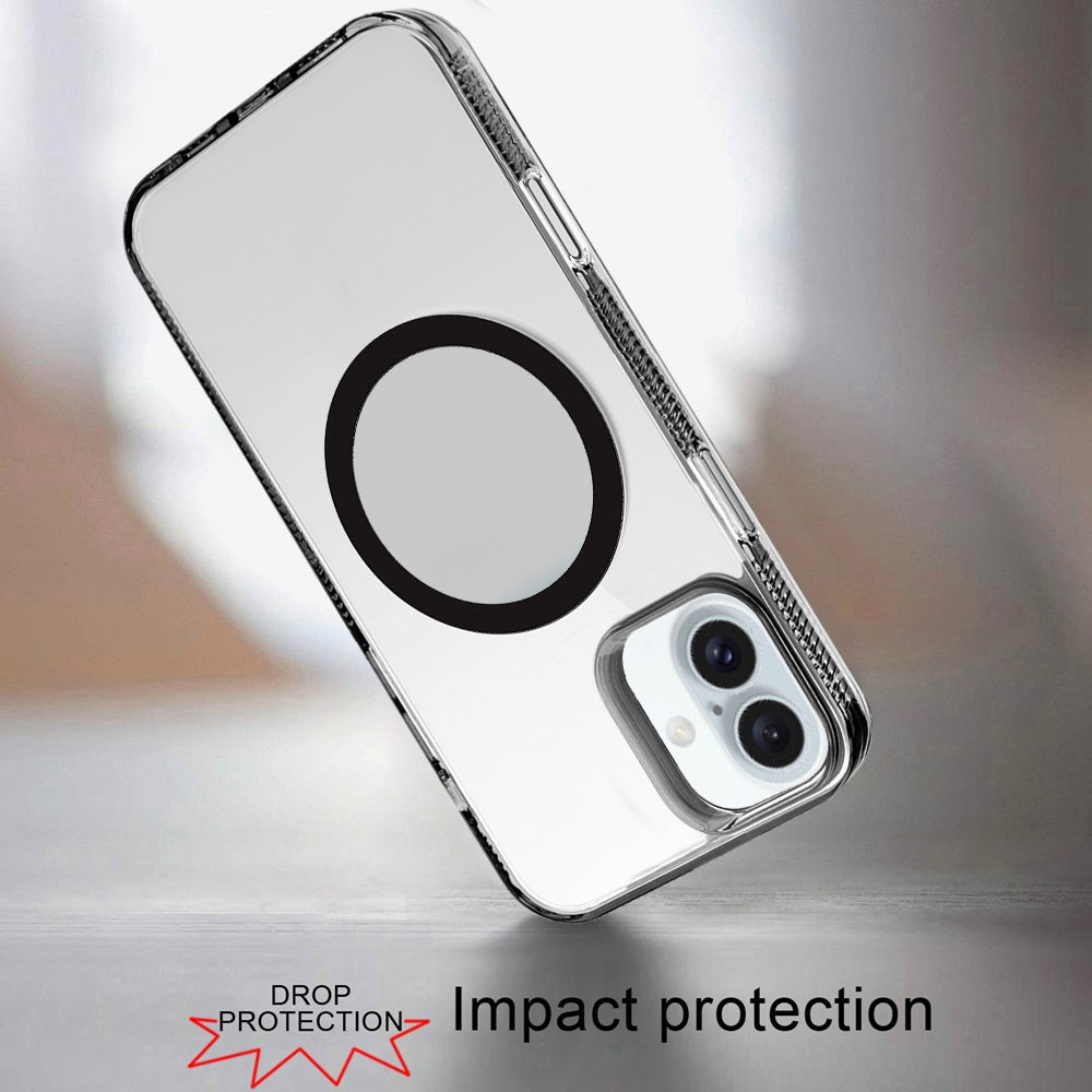 For Apple iPhone 16 Plus MagSafe Compatible Integrated Technology Clean Transparent Hybrid Armor TPU Frame Case Cover Black
