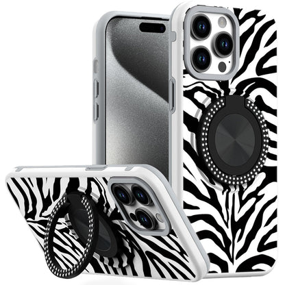 For Apple iPhone 16e Pattern Design Hybrid with Invisible Ring Stand & Magnetic Back, Shockproof Protective Grip Case Cover Zebra