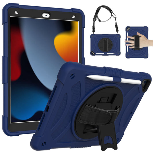 For 3-in-1 Tough Hybrid Shockproof Protector Silicone TPU with Pencil Holder, Kickstand, Hand & Shoulder Strap Blue Tablet Case Cover