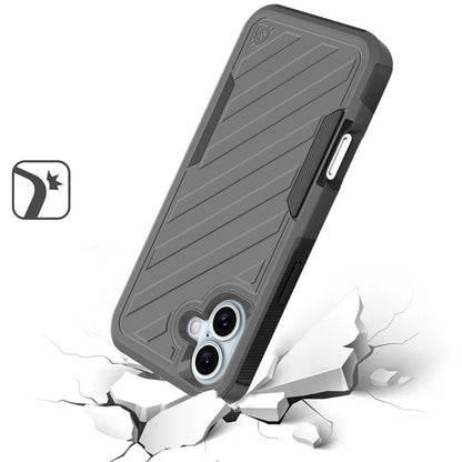 For Apple iPhone 16 Plus (6.7") Premium Design Hybrid lined Shockproof Rugged Textured 2in1 Hard PC & Silicone TPU Non Slip Tough Case Cover
