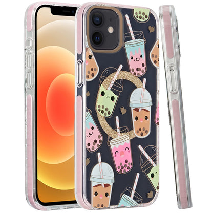 For Apple iPhone 16 (6.1") Floral Pattern Design Cute Clear Hybrid Compatible with Magsafe Double Layer Soft TPU Hard PC Back Slim Case Cover