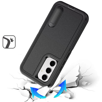 For Samsung Galaxy S23 Hybrid 3 Layers Hard 3in1 Shockproof with Kickstand Heavy Duty Hard TPU Rubber Anti-Drop Case Cover Black +Black