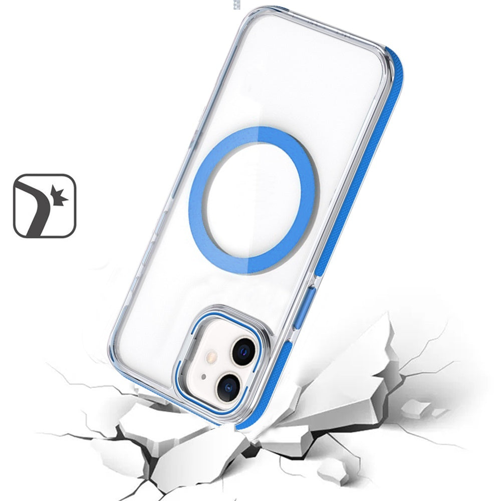 For Samsung Galaxy S21 Hybrid Clear Invisible Camera Bracket Stand [With Magsafe Magnetic Circle] Shockproof Color Frame Case Cover Blue