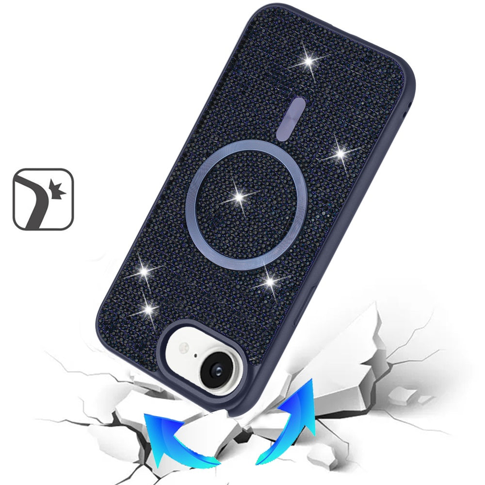 For Apple iPhone 16e Sparkly Diamond Bling Case Rhinestone Skin Hybrid with Magnetic Circle, MagSafe Compatible Case Cover
