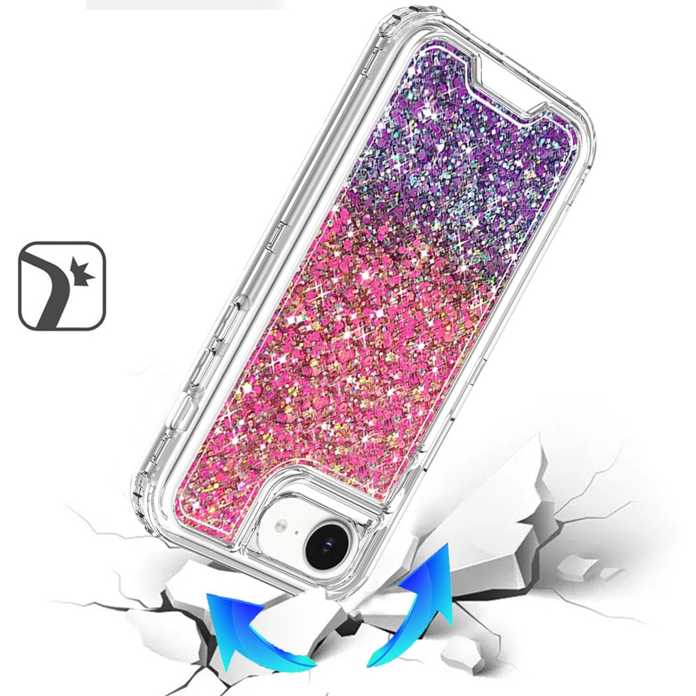 For Apple iPhone 16e Epoxy Bling Glitter Sparkly 3-in-1 Transparent Hybrid Full-Body Shockproof PC Bumper Case Cover