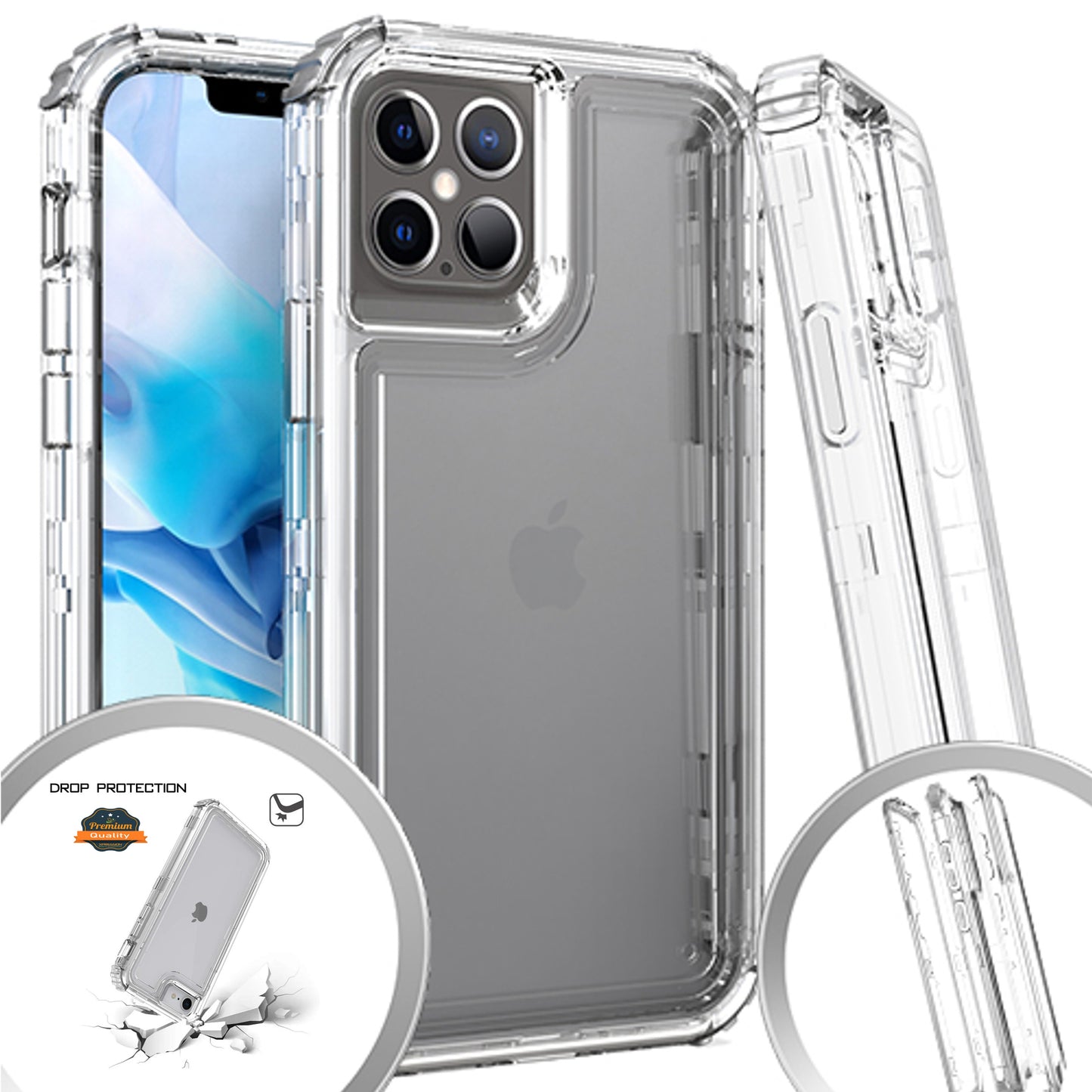 For Apple iPhone 15 Pro (6.1") Heavy Duty Transparent 3 in 1 Hybrid Shockproof Full Edge Hard PC Front Frame Bumper Clear Phone Case Cover