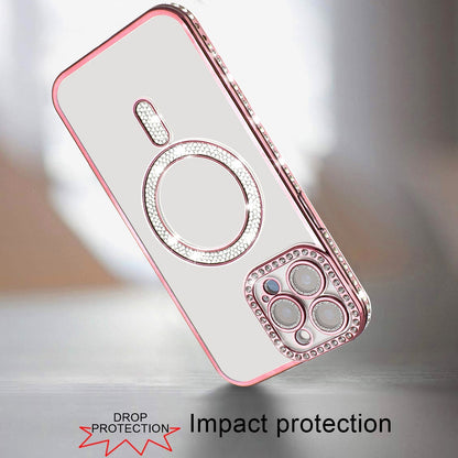 For Apple iPhone 16 Pro Max Bling Case with Diamond Magnetic Circle, Transparent Slim Shockproof Hybrid Slim Fit Case Cover