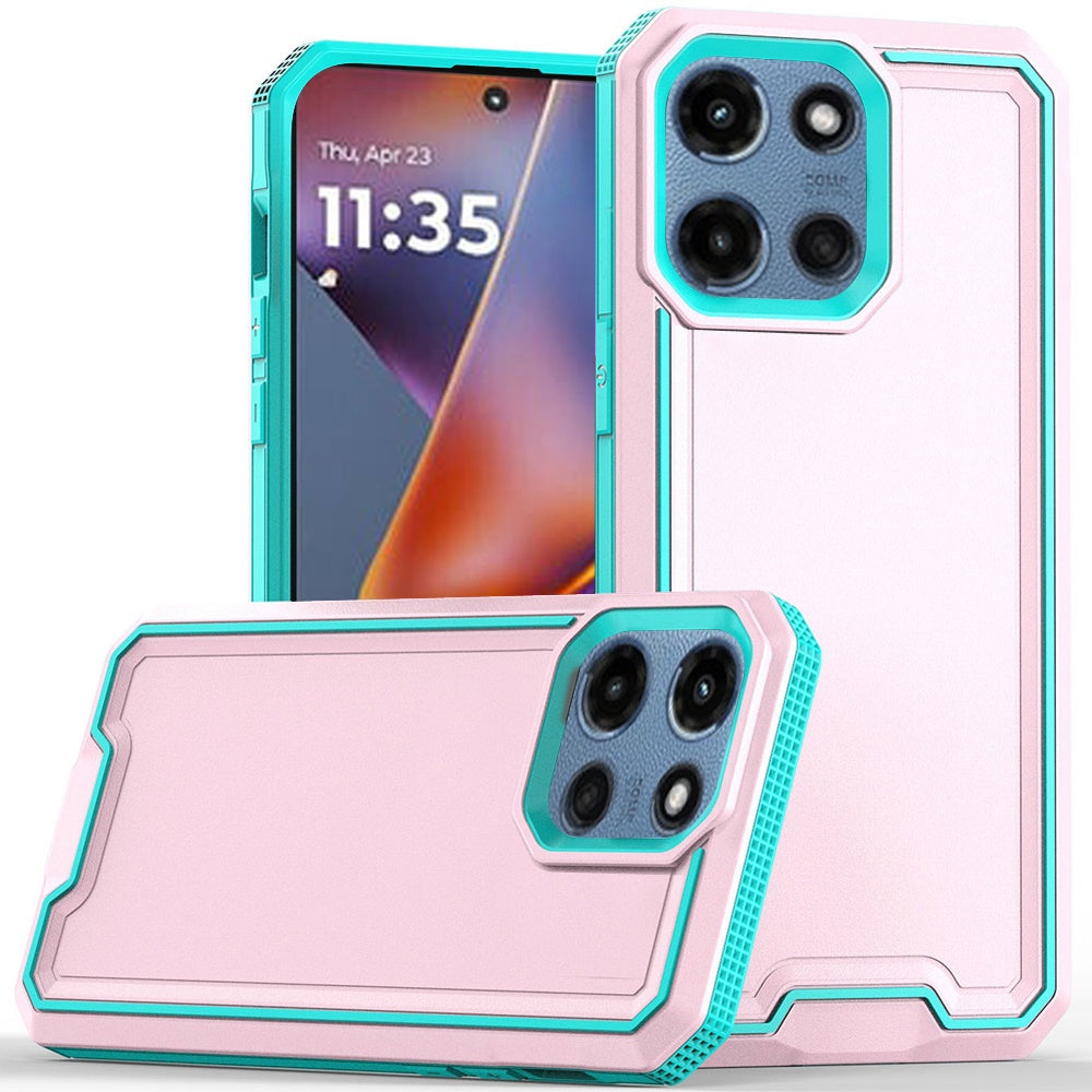 For Motorola Moto G 5G /Moto G 2025 Tough Modern Fused Hybrid Armor Hard PC TPU Rubber Shockproof Drop Protection Impact Case Cover Pink Teal