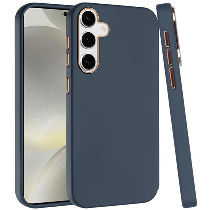 For Samsung Galaxy A37 Slim Classic Hybrid Around Rubber Gummy Gel Slick Hard PC Silicone TPU Chromed Button Case Cover