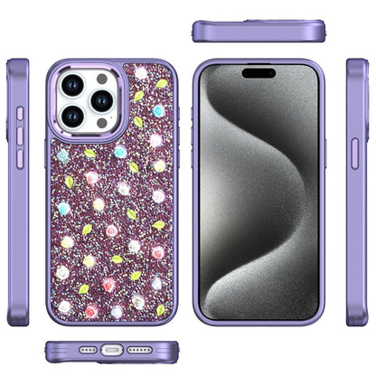 For Apple iPhone 13 Pro Max Floral Design Embedded Glass Diamond Fancy Fashion Glitter Bling Sparkly Hybrid Rugged TPU Bumper Case Cover
