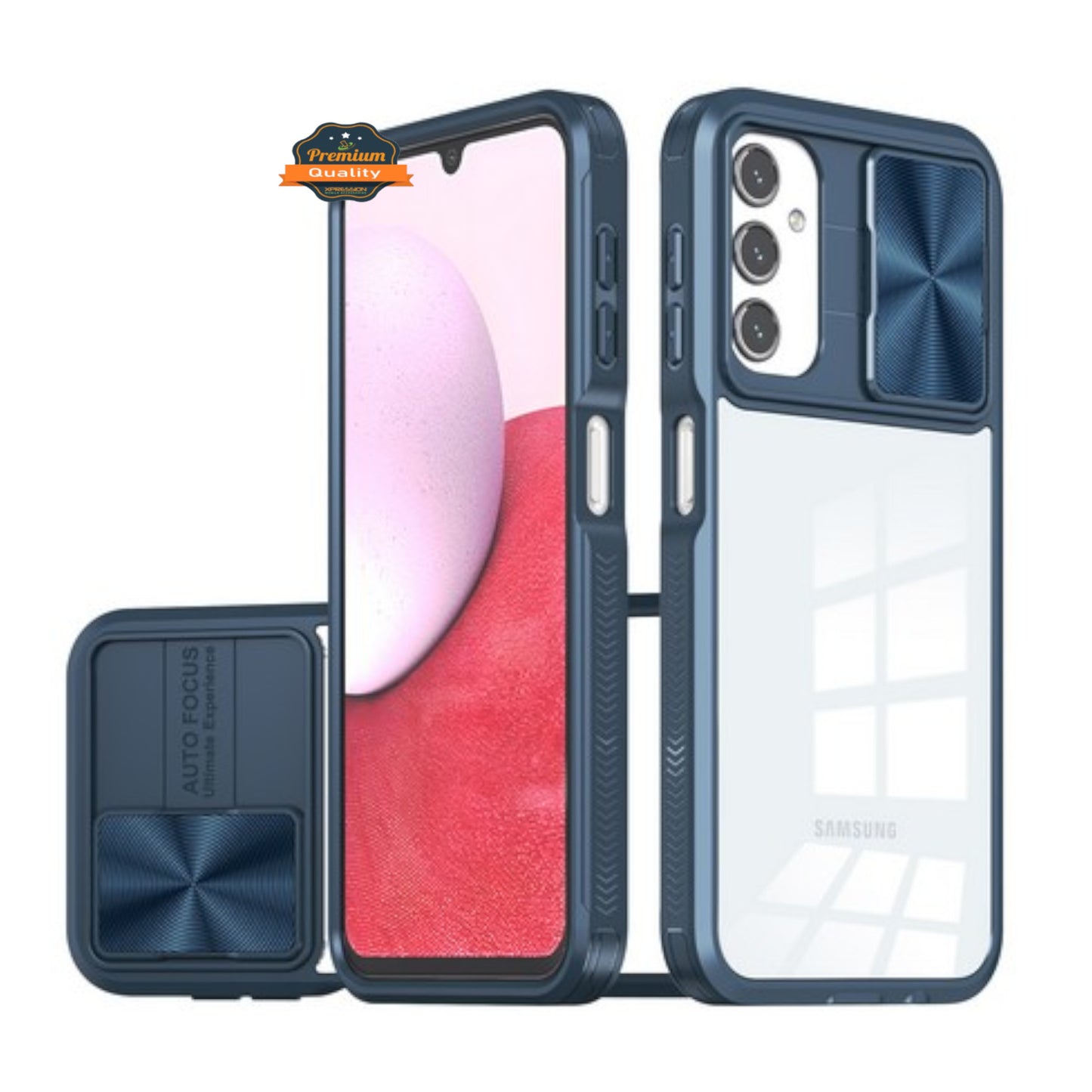 For Samsung Galaxy A26 Hybrid Slim Case with Slide Camera Protector, Shockproof TPU Clear Back & Color Frame Bumper Case Cover