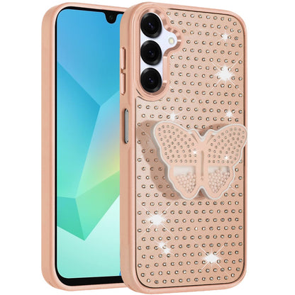 For Samsung Galaxy A16 5G Butterfly Moveable Grip 3D Pop Stand Full Diamond Bling Sparkling TPU Fashion Hybrid Case Cover
