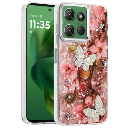 For Motorola Moto G Power 5G 2025 Epoxy Glitter Flowers Bling 3D Butterfly Fashion TPU Hybrid with Shockproof Protection Case Cover