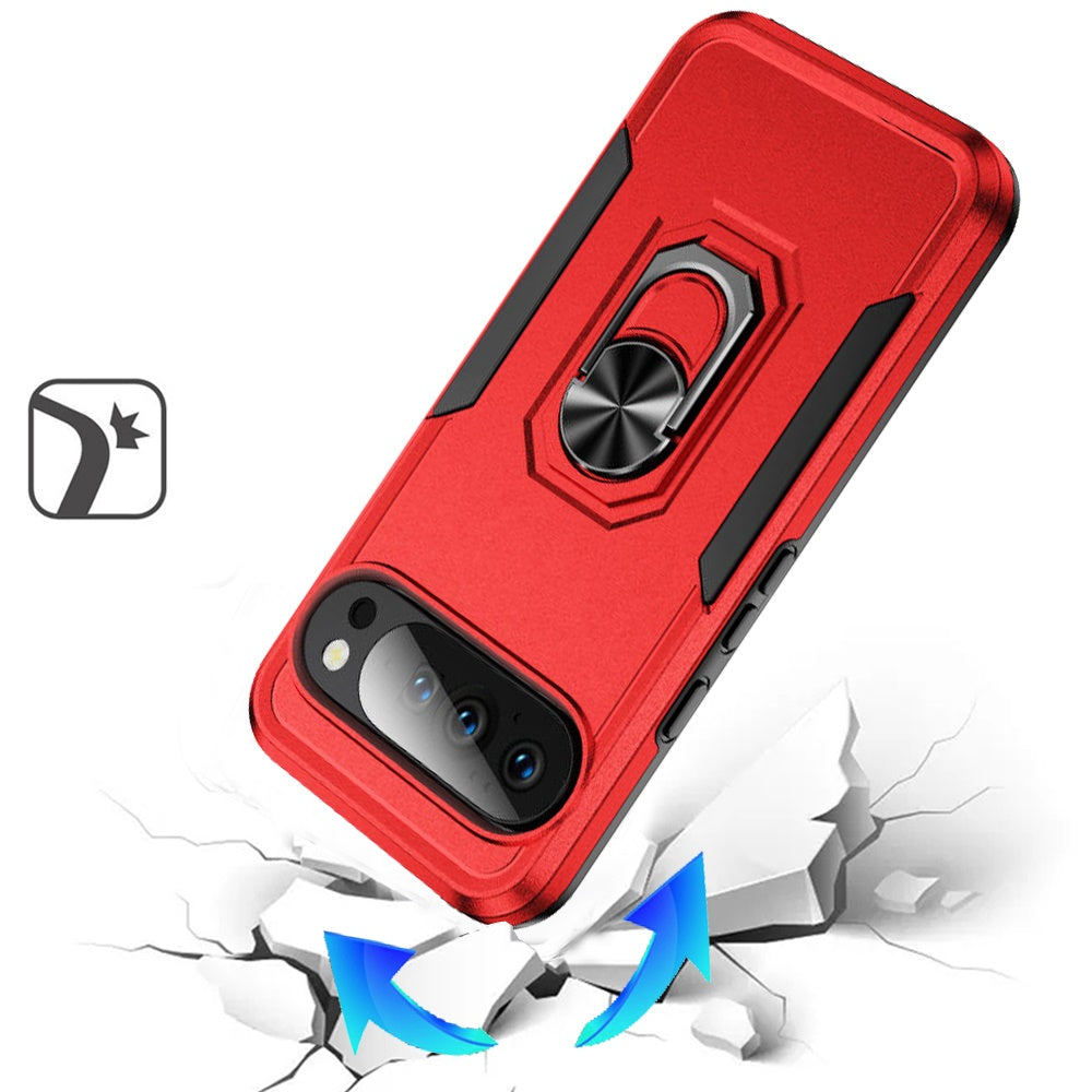 For Google Pixel 10 Pro XL Hybrid Rugged Tough 2in1 Drop-Proof Protection Military Grade Armor with Metal Ring Stand Case Cover