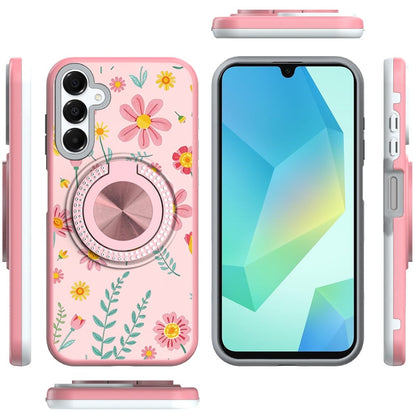 For Samsung Galaxy A16 5G Pattern Design Hybrid with Invisible Ring Stand & Magnetic Back, Shockproof Protective Grip Case Cover