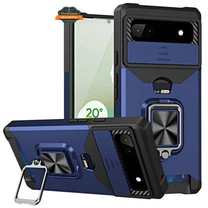 For Google Pixel 10 Pro XL Wallet Case with Slide Camera Protector, Credit Card Slot, Ring Sand, Magnetic Car Mount Case Cover