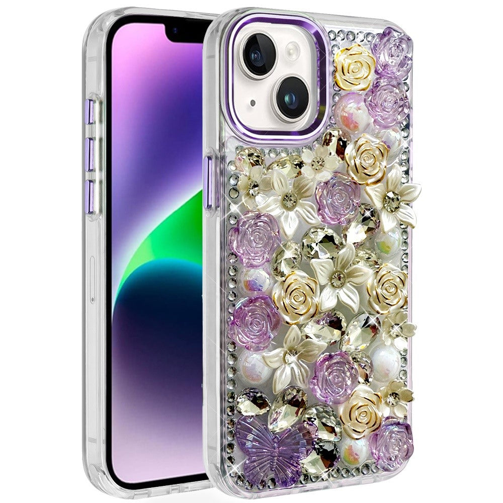 3D Diamond Floral Roses Flower Bling Stone Hybrid, Sparkly Rhinestone Gemstone Back Shockproof