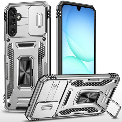 For Samsung Galaxy A17 5G Tough Hybrid Case with Movable Camera Window & Metal Ring Stand Shockproof Case Cover