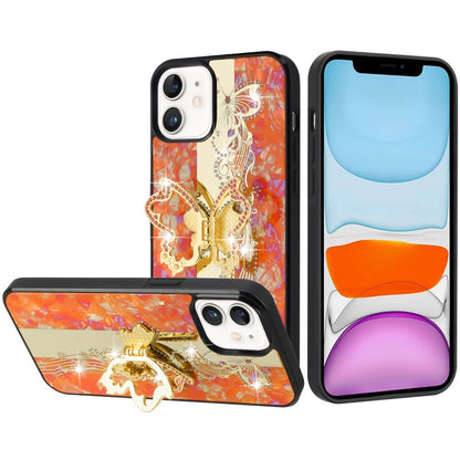 For Apple iPhone 11 Diamonds 3D Fashion Bling Sparkly Glitter Ornaments Engraving Hybrid with Ring Stand Case Cover