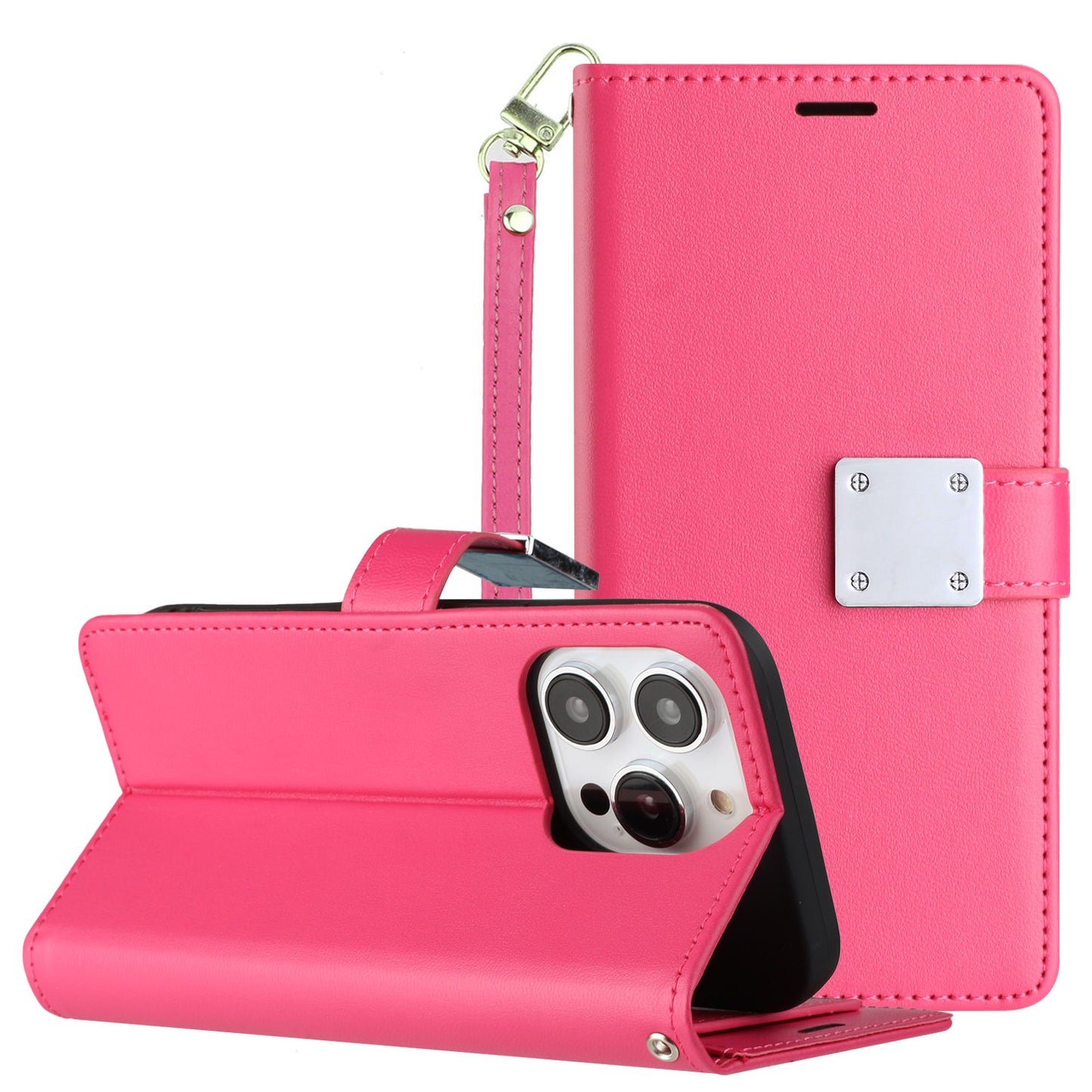 For Apple iPhone 13 Pro Max Wallet Case with ID/ Card Holder, Wristlet Strap, Magnetic TPU Protective Shockproof Folio Flip Case Cover