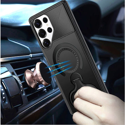 For Samsung Galaxy S26 Ultra Hybrid with Invisible 2 Hole Ring Stand Magnetic back Car Mount Friendly Protector Case Cover